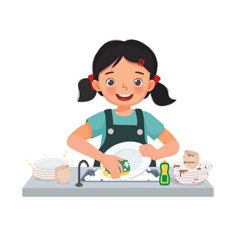 Girl Washing The Dishes