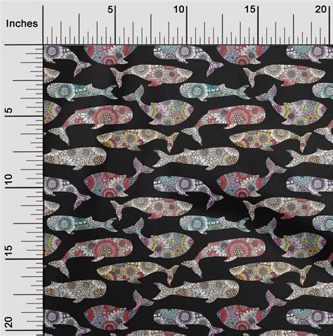 Oneoone Silk Tabby Black Fabric Fish Floral Artistic Sewing Material