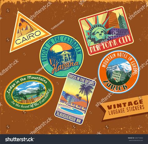 Vintage Luggage Stickers Vector Set Stock Vector Royalty Free