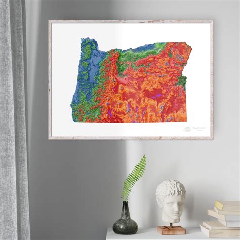 Oregon - Elevation map, white - Fine Art Print – Grasshopper Geography