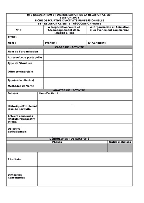 Fiche E4 vierge Session 2024 Renault BTS NÉGOCIATION ET