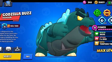 All Godzilla Buzz Skin Animations In Brawl Stars Youtube