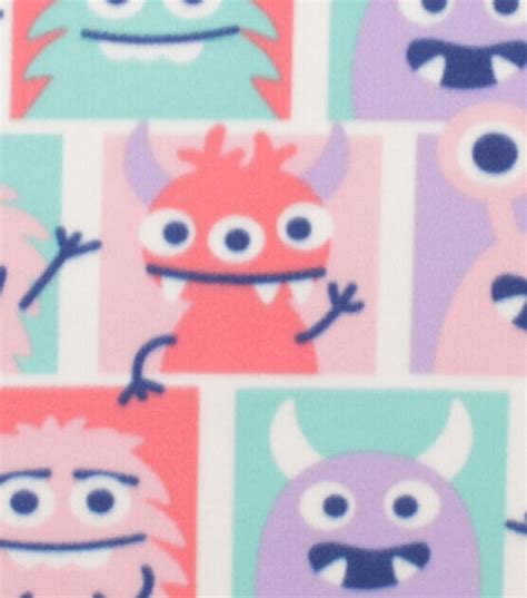 Pink Grid Monsters Blizzard Fleece Fabric Joann