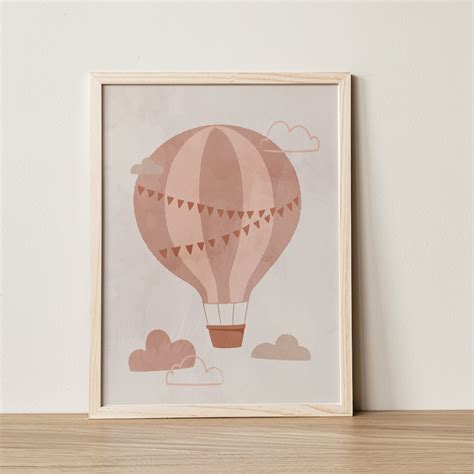 Blush Pink Hot Air Balloon Nursery Print Boho Adventure Decor Digital