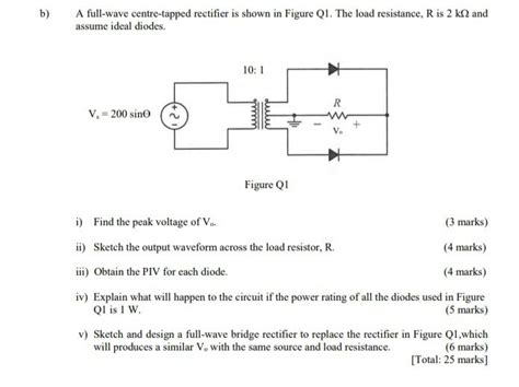 A Full Wave Centre Tapped Rectifier Is Shown In Chegg