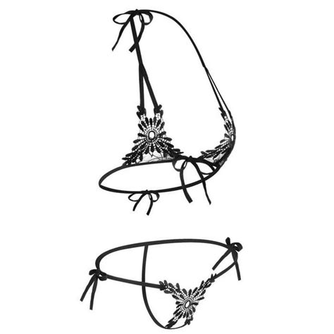 HITAM Sexy LINGERIE SET Women BRA Pants G STRING BIKINI BRA B09 Black