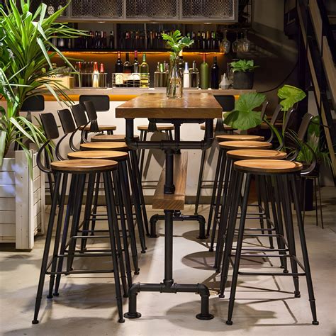 modern style rectangle bar table solid wood fixed bar dining table