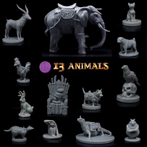 13 Animal Figures For Dnd Miniatures 28mm Unpainted Dungeons And