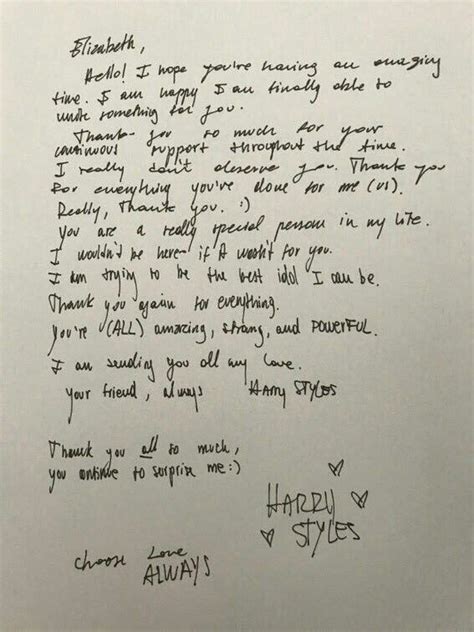 Letter From Harry Styles To A Fan