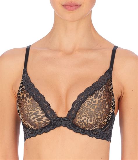 Natori Feathers Contour Dramatic Plunge Leopard Print Lace Trimmed