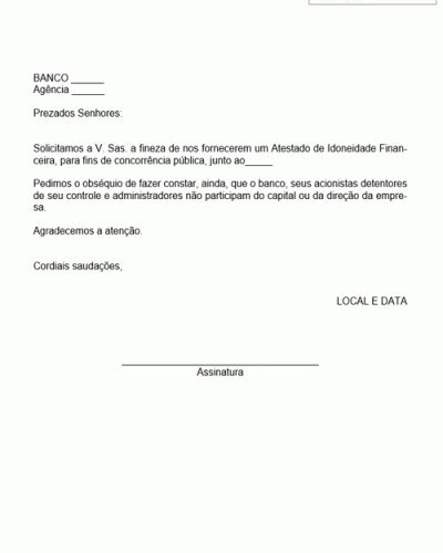 Refer Ncia De Solicita O De Atestado De Idoneidade Financeira Modelo