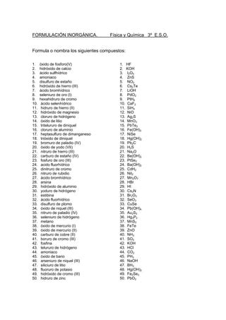 Formulaci N Inorg Nica Ejercicios Pdf