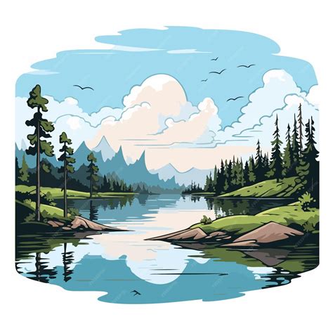 Premium Vector | Lake flat vector illustration Lake cartoon hand ...