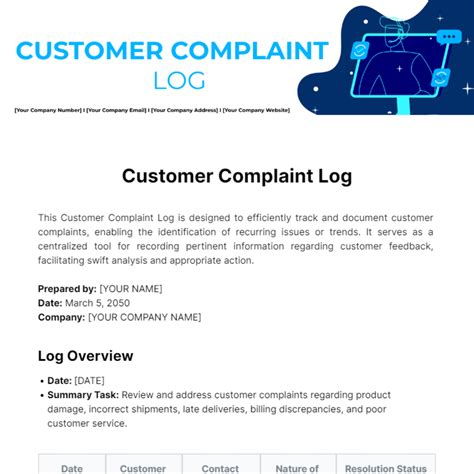customer complaint log template  edit