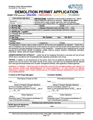 Fillable Online Broward Form BCAD 101 REV 120715 DEMOLITION PERMIT