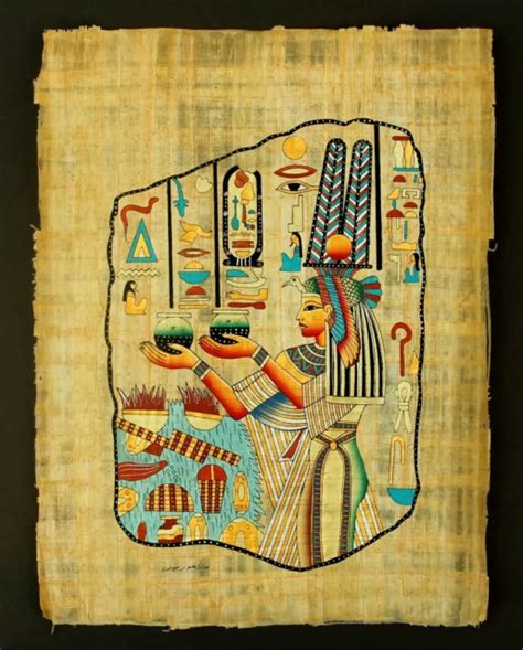 RARE AUTHENTIC HAND Painted Ancient Egyptian Papyrus Queen Nefertari