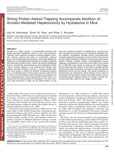 PDF Strong Protein Adduct Trapping Accompanies Abolition Of Acrolein