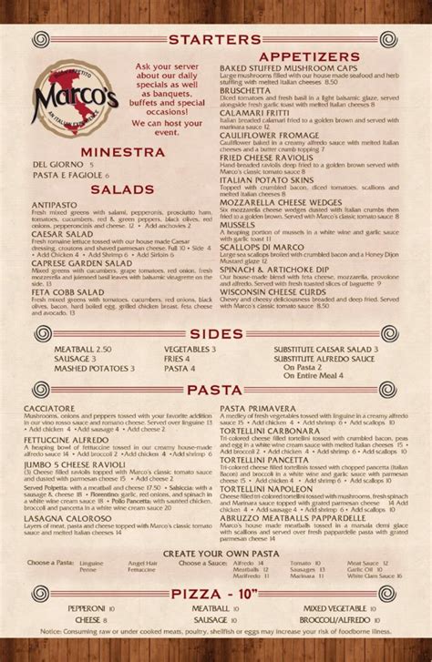 Our Menu Marcos Italian Restaurant