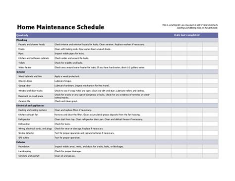 Home maintenance schedule