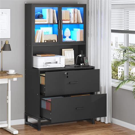 Ivy Bronx 2 Drawer File Cabinet with Lock & Charging Station, Filing