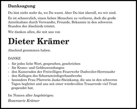 Traueranzeigen von Dieter Krämer Saarbruecker Zeitung Trauer de