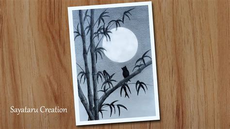 Moonlight Scenery Drawing Pencil Shading - Draw-mega