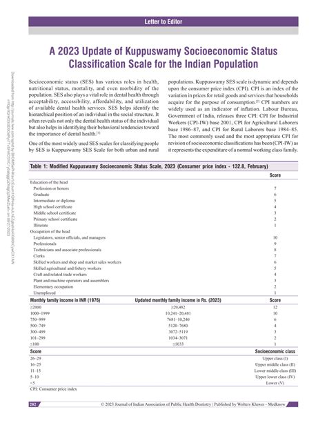 PDF A 2023 Update Of Kuppuswamy Socioeconomic Status Classification