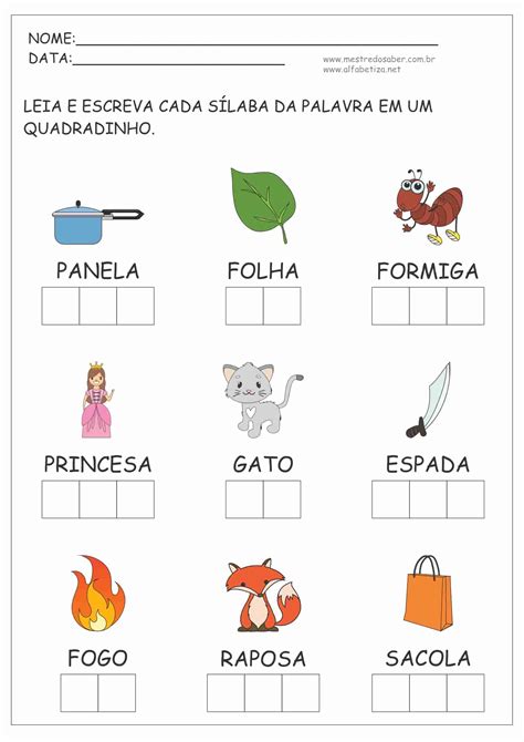 Atividades De Separação De Sílabas Mestre Do Saber