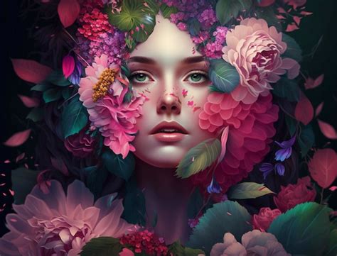 Premium Photo Woman Face Covered With Beautiful Flowersgenerative Ai