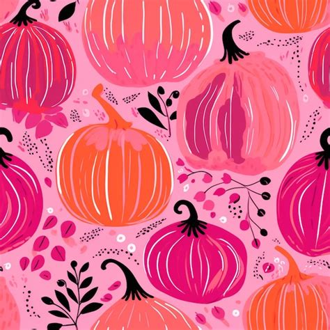 A Close Up Of A Pattern Of Pumpkins On A Pink Background Generative Ai