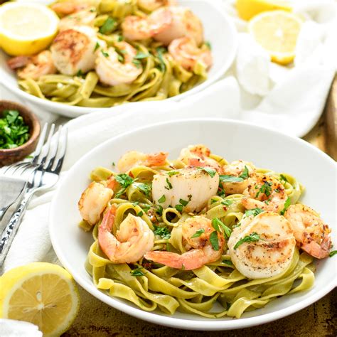 Sea Scallop And Shrimp Scampi With Spinach Tagliatellecooking And Beer