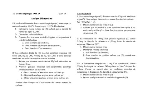 Chimie Org TD1 SMP S3 2014 TD Chimie Organique SMP S3 2014 Analyse