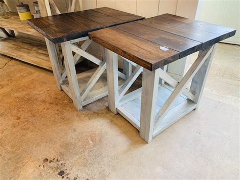 Long Rustic Farmhouse End Tables Dark Walnut Top With a - Etsy