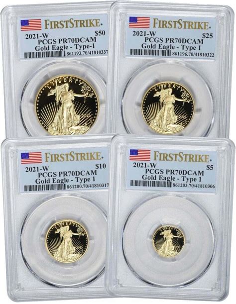 2021 W American Gold Eagle Proof Set 4 Coin T 1 Pr70 Pcgs First