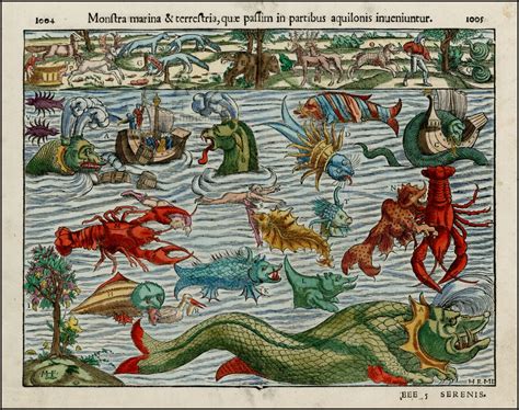 1550 Monsters Of Sea And Land Sea Monsters Antique Maps Ancient Maps