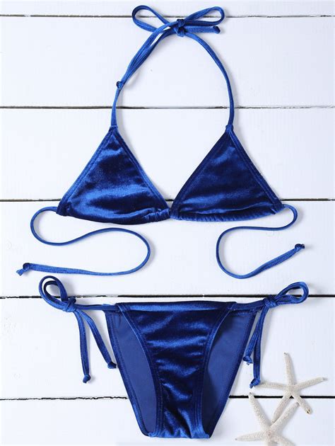 19 OFF Velvet Skimpy Halter Bikini Rosegal