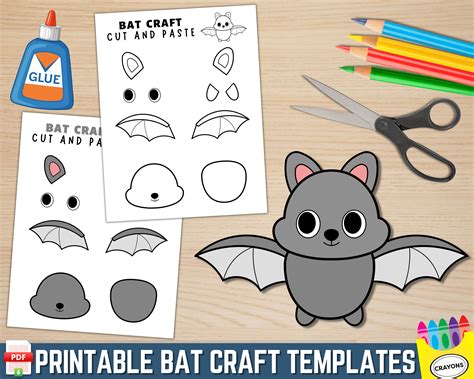 Bat Craft Printable Template, Halloween Craft, Bat Coloring Page, Build A Bat, Indoor Preschool ...