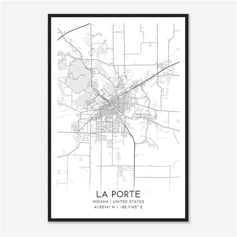 La Porte Indiana Map Poster, Modern Home Decor Wall Art Print - Custom