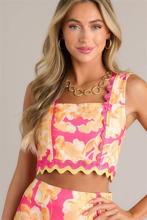 Pink Multi Floral Crop Top All Tops Red Dress