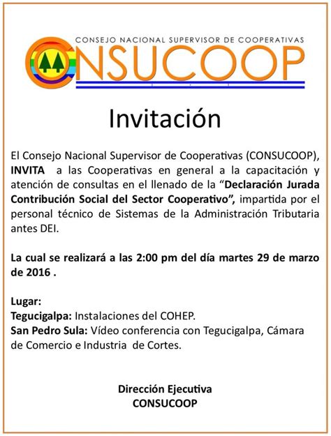 Invitación A Capacitación Dei Consucoop