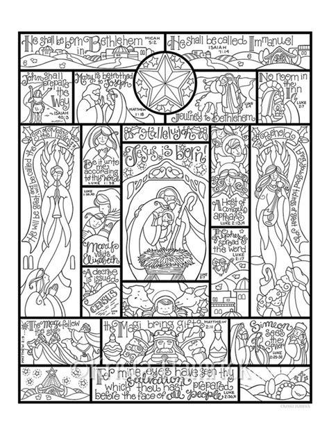 Story Of The Nativity Coloring Page In Three Sizes 85x11 8x10