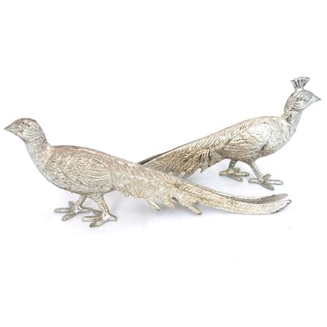 Vintage Pair Of Silver Plated Peacock Figurines By Twotimevintage