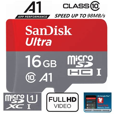 Sandisk Ultra 16gb Micro Sd Card Sdhc A1 Uhs I 98mbs Mobile Phone Tf