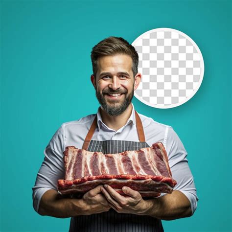 Premium Psd Chef Holding A Raw Meat In Zen Pose