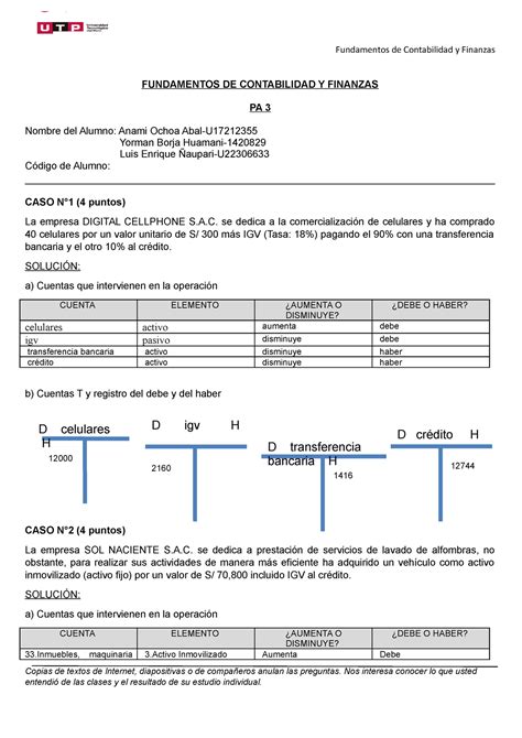 Semana 11 PA3 FUNDAMENTOS DE CONTABILIDAD Y FINANZAS PA 3 Nombre