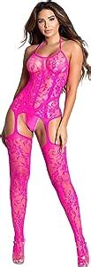 Rslove Women Fishnet Bodystocking Attached Stockings Sexy Lingerie