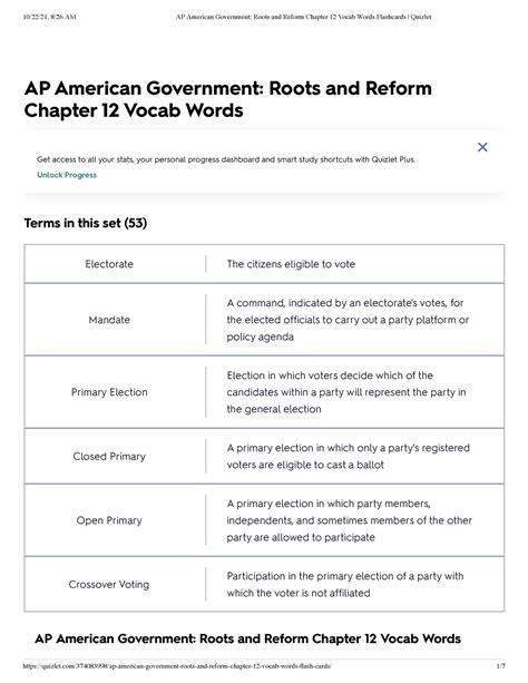 Ap American Government Roots And Reform Chapter 12 Vocab Words