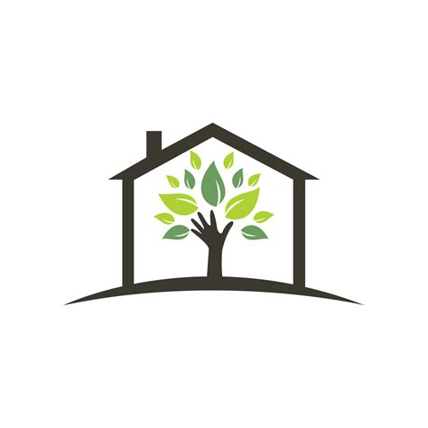 Creative Green Hand Tree And House Logo Design Natural Home Care Logo