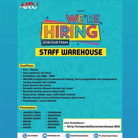 Lowongan Kerja Staff Warehouse Gudang Di Pt Artha Kreasi Utama