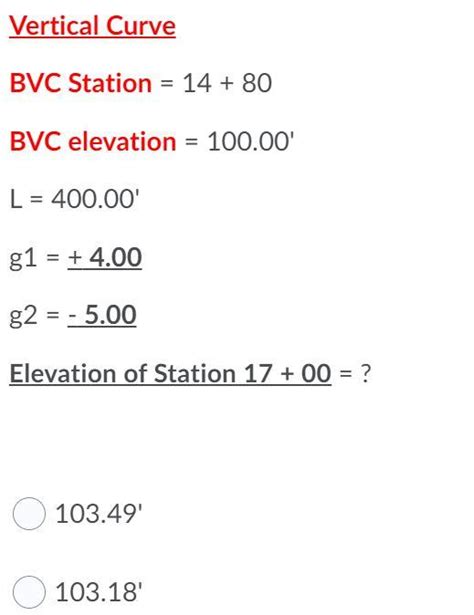 Solved Vertical Curve Bvc Station Bvc Elevation Chegg